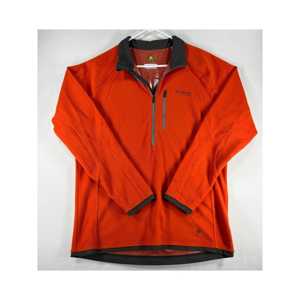 Columbia Titanium Omni-Heat Fleece Pullover Mens Medium Orange Quarter Zip